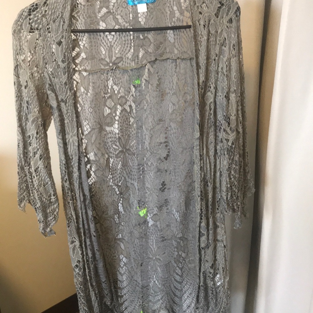 Francesca’s Olive Green Lace Kimono